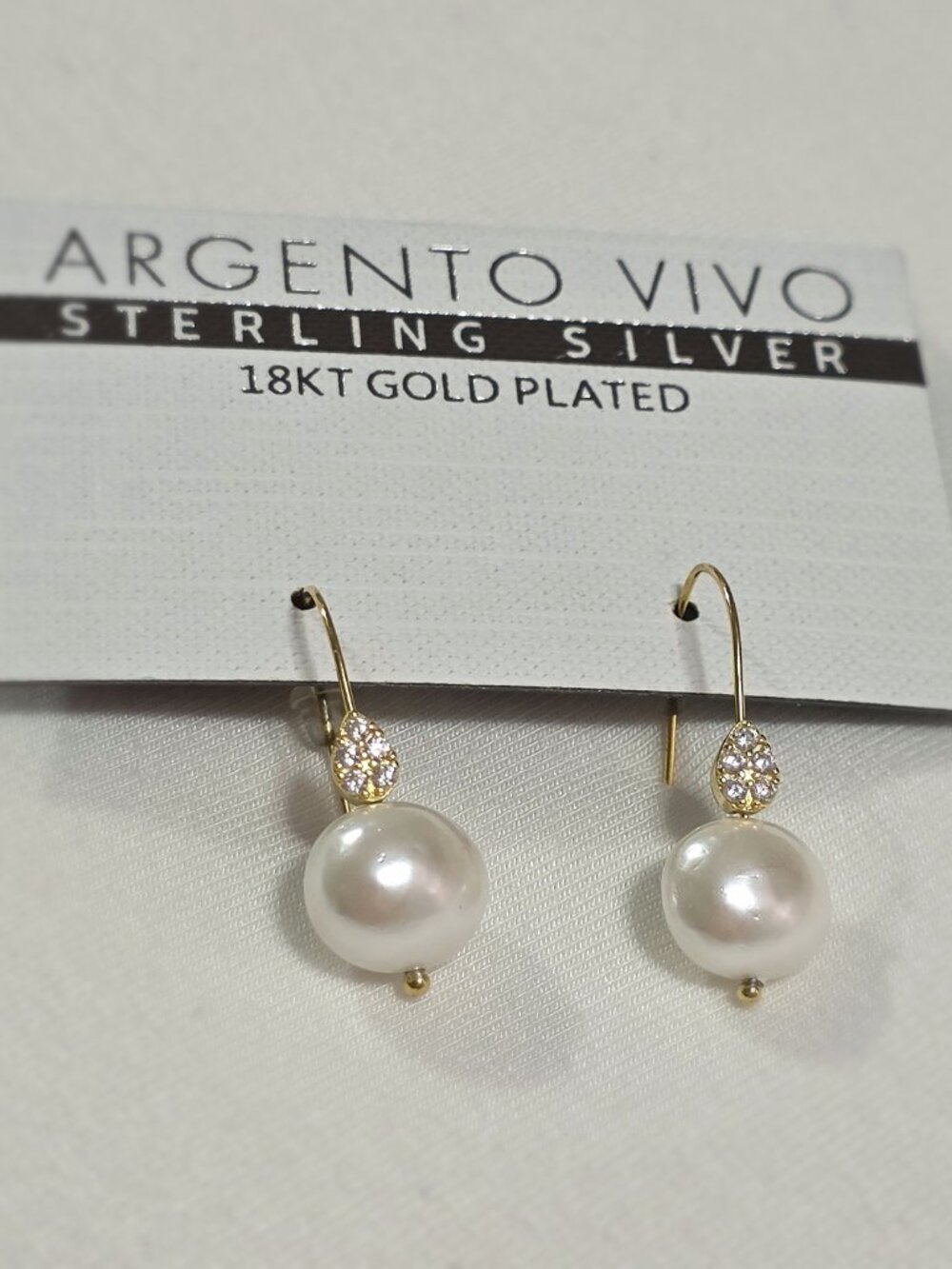 Argento Vivo Pearl Drop Earrings 18K Gold Sterling NWT